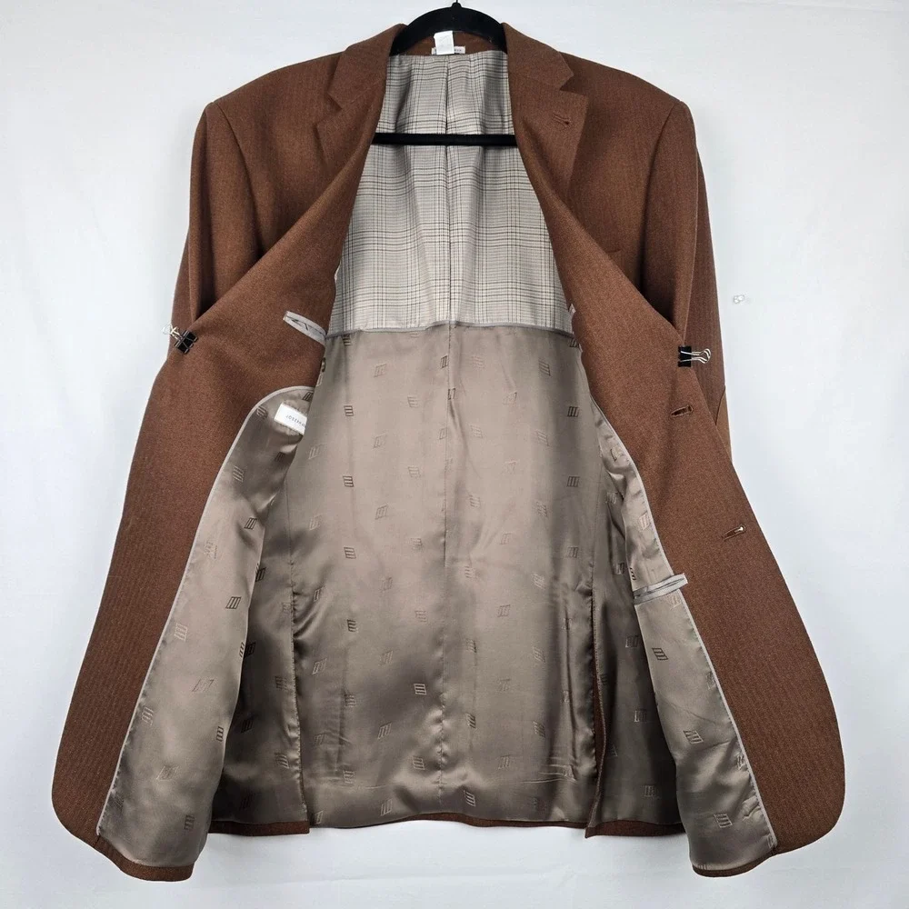 Joseph‎ Abboud Blazer Mens 42L Brown Herringbone Sport Coat Elbow Patches